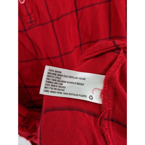 A New Day Windowpane Dress XL Red Belt Tie Stretchy Waist Classic Pockets Plaid - Picture 4 of 11